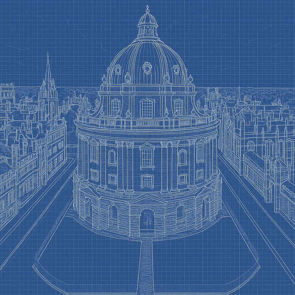 Oxford: the domed Radcliffe Camera above the city's rooftops and spires.