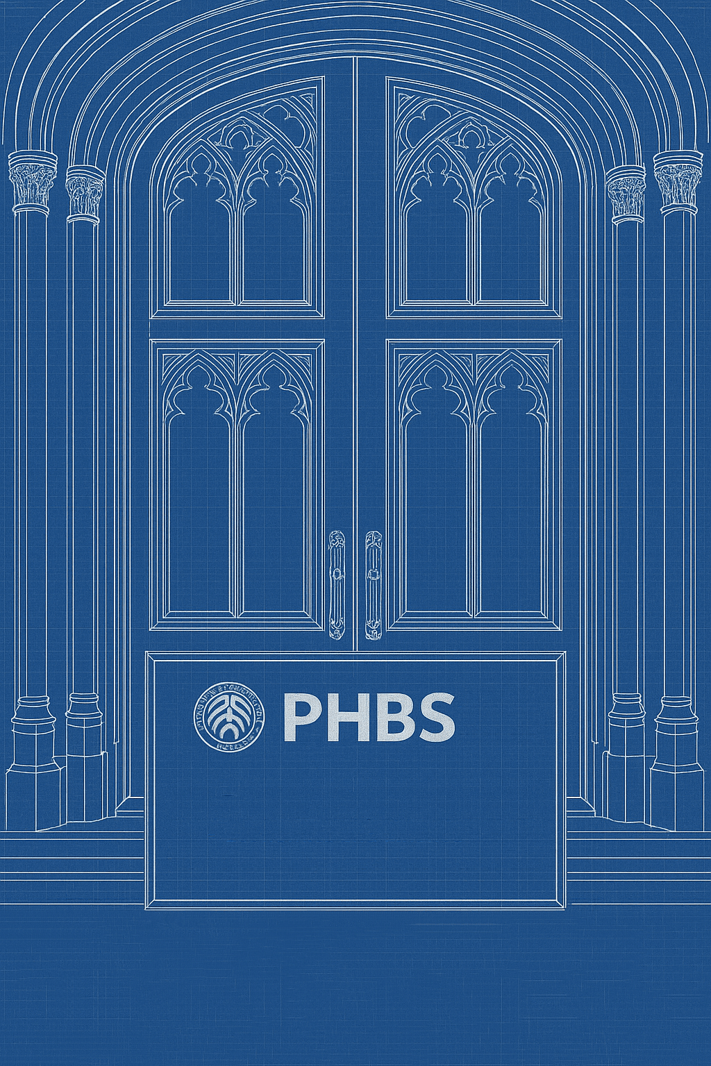 A sign for PHBS, Peking University's HSBC Business School in Shenzhen, below tall arched double doors.