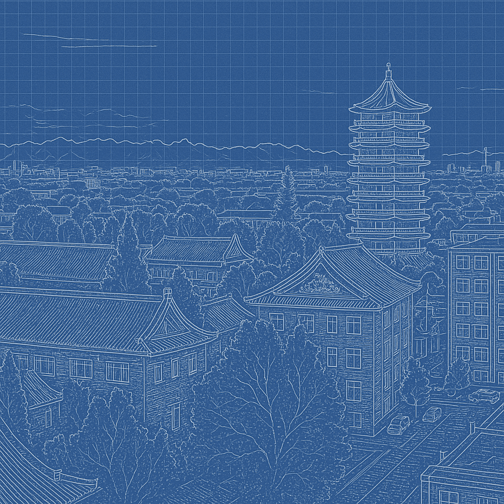 Peking University: the Boya Pagoda above the campus's tiled roofs and trees.